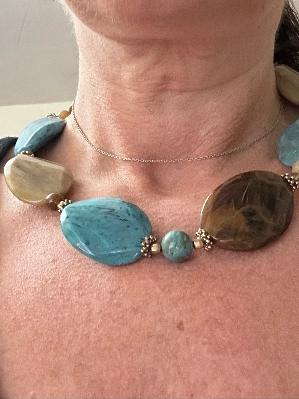 Turquoise & Brown Stone Statement Necklace - Women Jewelry - Picture 3 of 3